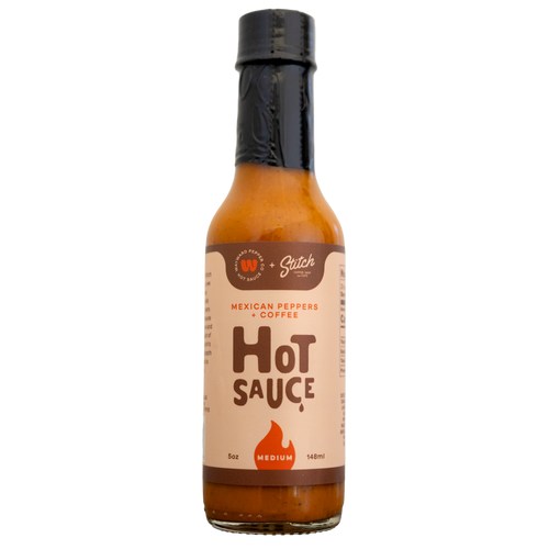 Mexican Peppers and Coffee hot sauce bottle – Wayward Pepper Co x Stitch Cafe collab