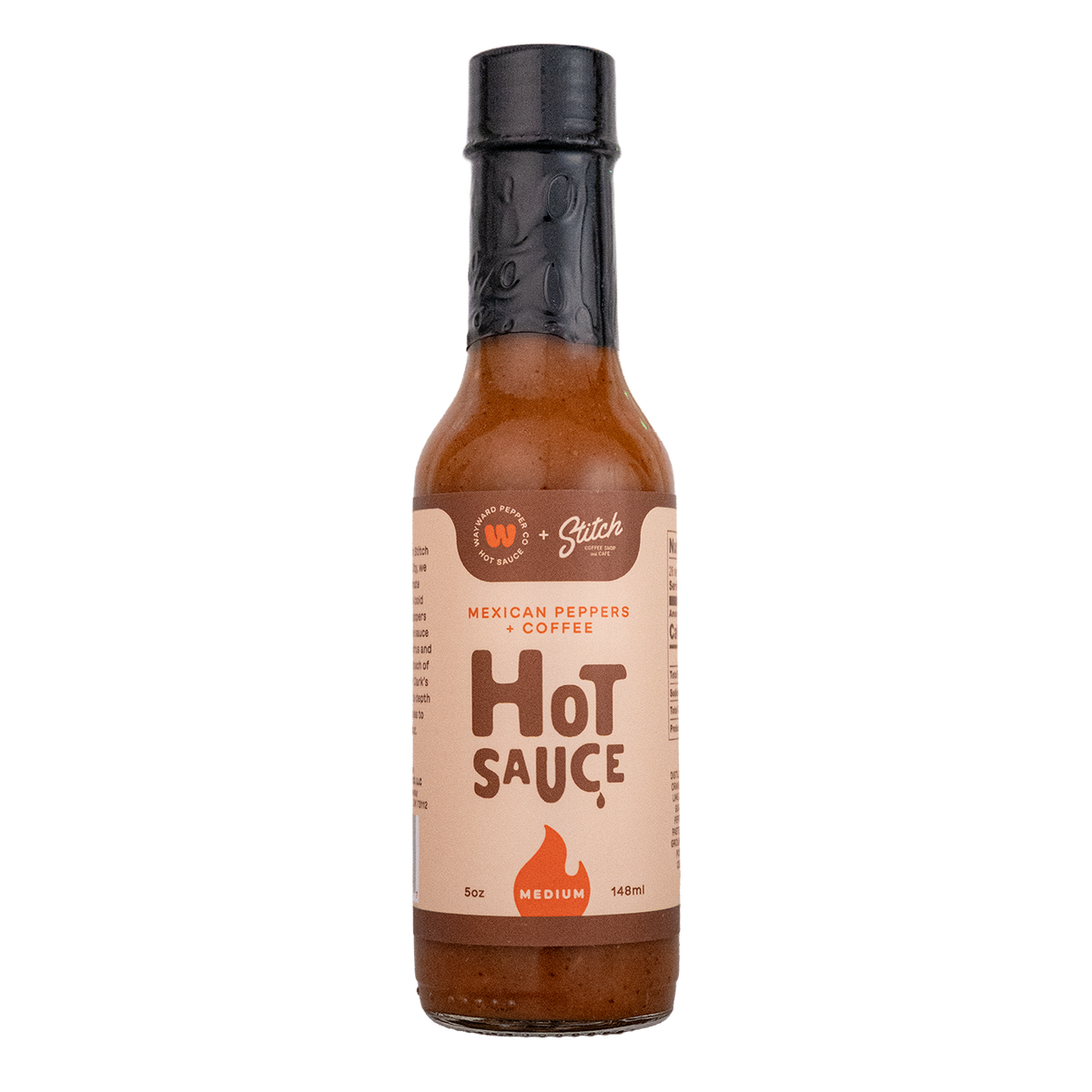 Mexican Peppers & Coffee hot sauce bottle on a white background