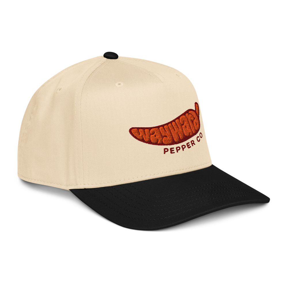 Wayward 5 Panel Cap with orange logo, right front view